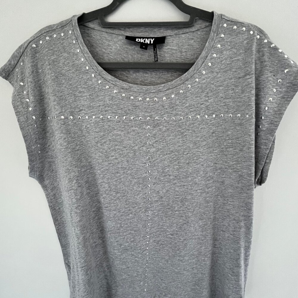 DKNY Gray Studded Short Sleeve Top – Size M